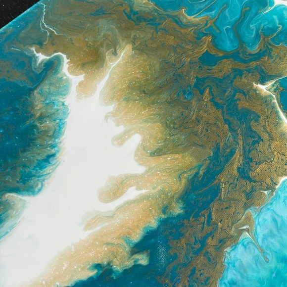 Turquoise Heaven - Coastal Fluid Art painting 16x20 - Picture 3 of 9